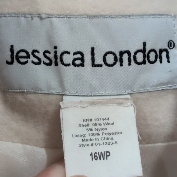 🤍 Jessica London Long Cream Wool-Blend Coat (16WP) - Picture 3 of 3